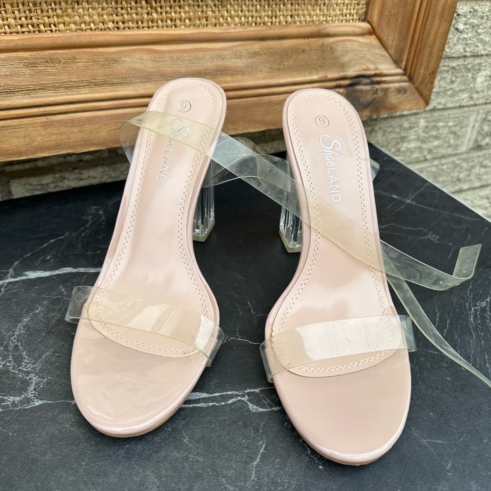 Nude clear ankle strap sandals size 9